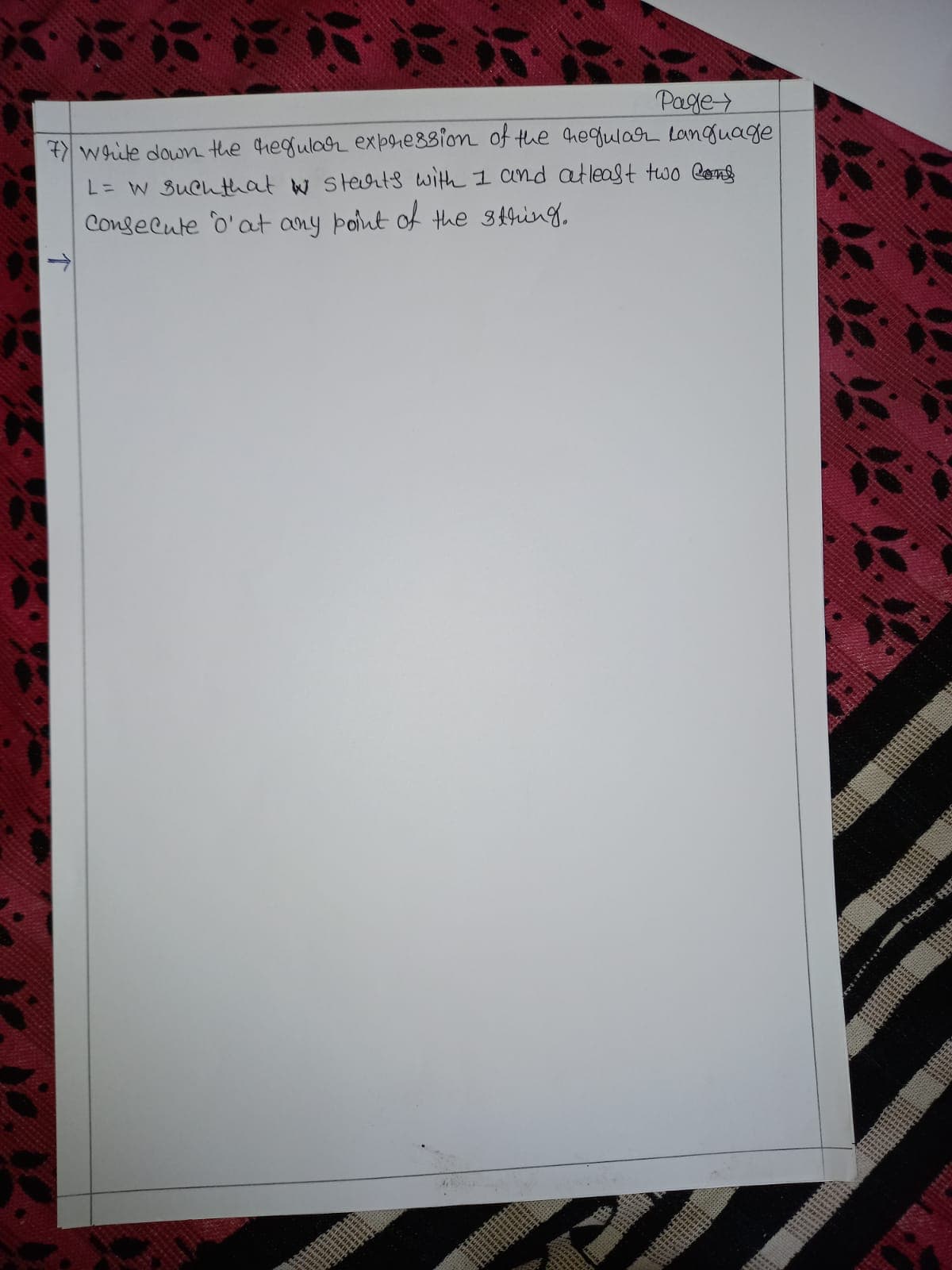 Page
7 white down the hegular exbre8sion of the hegular language
L= W SuChthat w steat8 with I and atleast two Cons
Conselute o'at any pont of the sthing,
