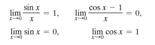 sin x
lim
cos x - 1
lim
1,
0,
lim sin x = 0,
lim cos x = 1
