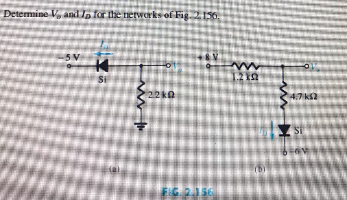Determine V, and In for the networks of Fig. 2.156.
5 V
本
Si
+8 V
12kQ
2.2 k2
Si
(a)
