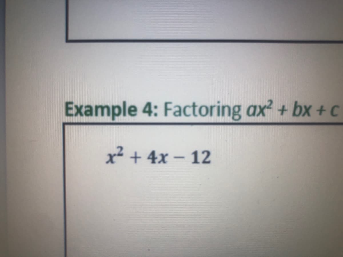 Example 4: Factoring ax? + bx + c
x² + 4x – 12
