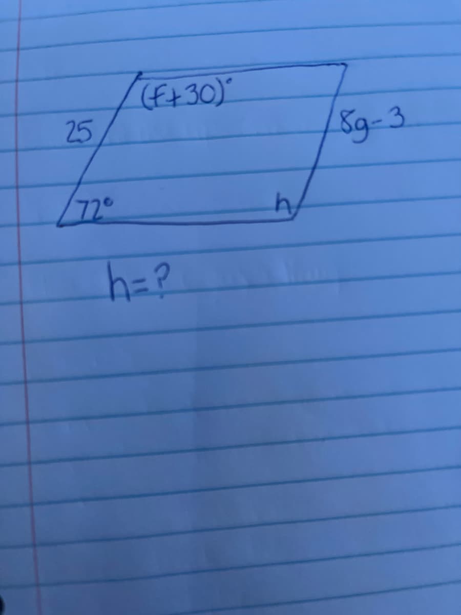 (f+30)"
8g-3
/72°
h=?
25
