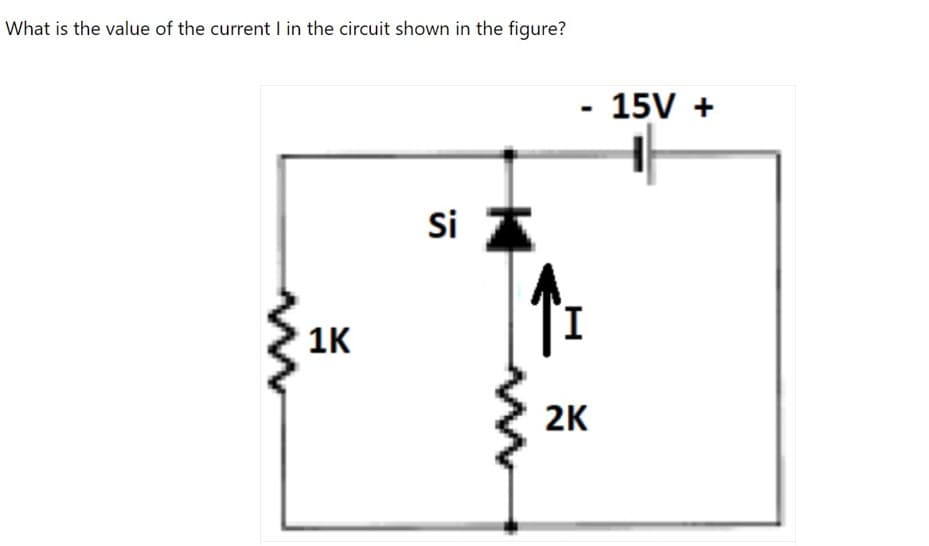 What is the value of the current I in the circuit shown in the figure?
- 15V +
Si
1K
2K
