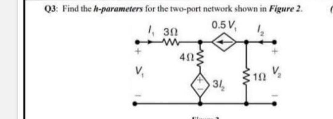 Q3: Find the h-parameters for the two-port network shown in Figure 2.
0.5V,
1, 30
42
V,
10
31
