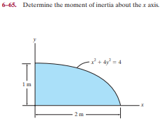 6-65. Determine the moment of inertia about the x axis.
7 + 4y² = 4
1m
