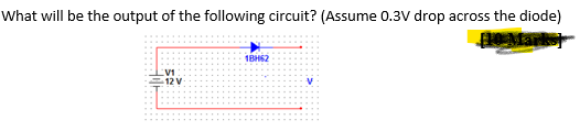 What will be the output of the following circuit? (Assume 0.3V drop across the diode)
Marko
18H62
V1
12V
