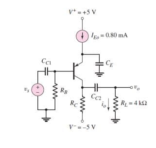 Us
CCI
V+ = +5 V
RB
Rc
¹Eo=0.80 mA
Imm
= CE
Cc₂
V-=-5 V
R₁ = 4 k