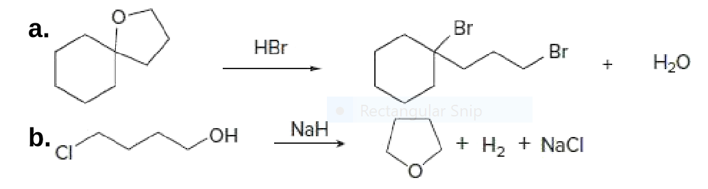 a.
Br
HBr
Br
H20
Rectangular Snip
NaH
b.
+ H, + NaCI
