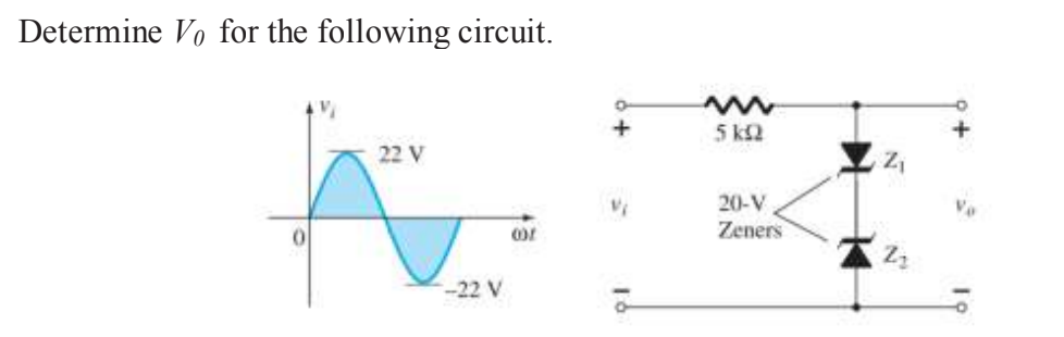 Determine Vo for the following circuit.
5 k2
22 V
20-V
Zeners
--22 V
