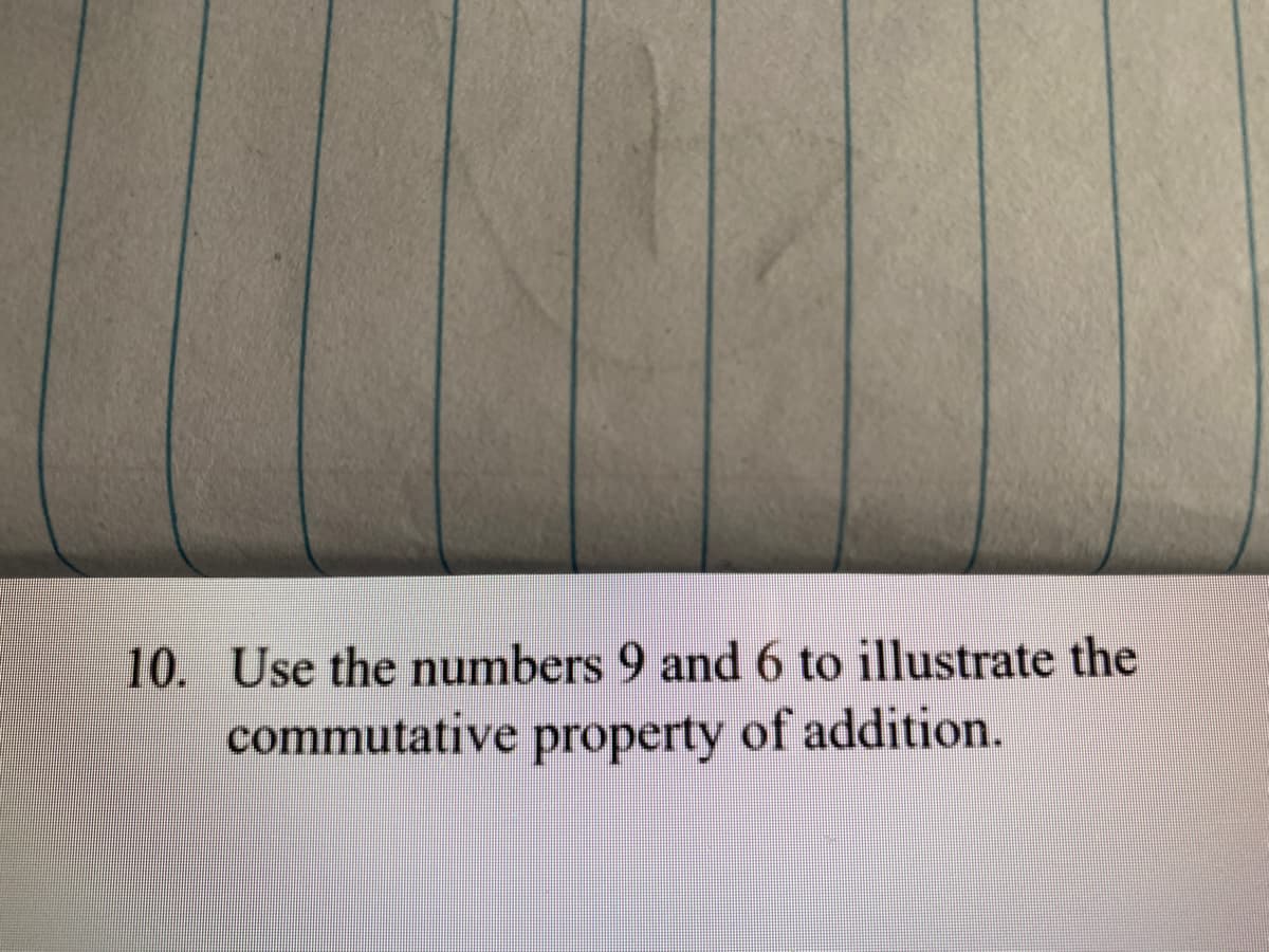 0. Use the numbers 9 and 6 to illustrate the
commutative property of addition.
