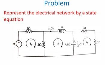 Problem
Represent the electrical network by a state
equation
252
x₁(1)
10
www
m
ww
€
202
www
x2(1):
12
www
20
я