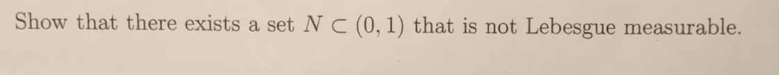 Show that there exists a set N C (0, 1) that is not Lebesgue measurable.
