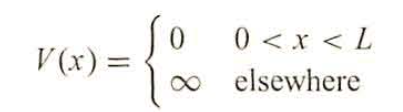 V(x) =
0 0 < x <L
∞ elsewhere