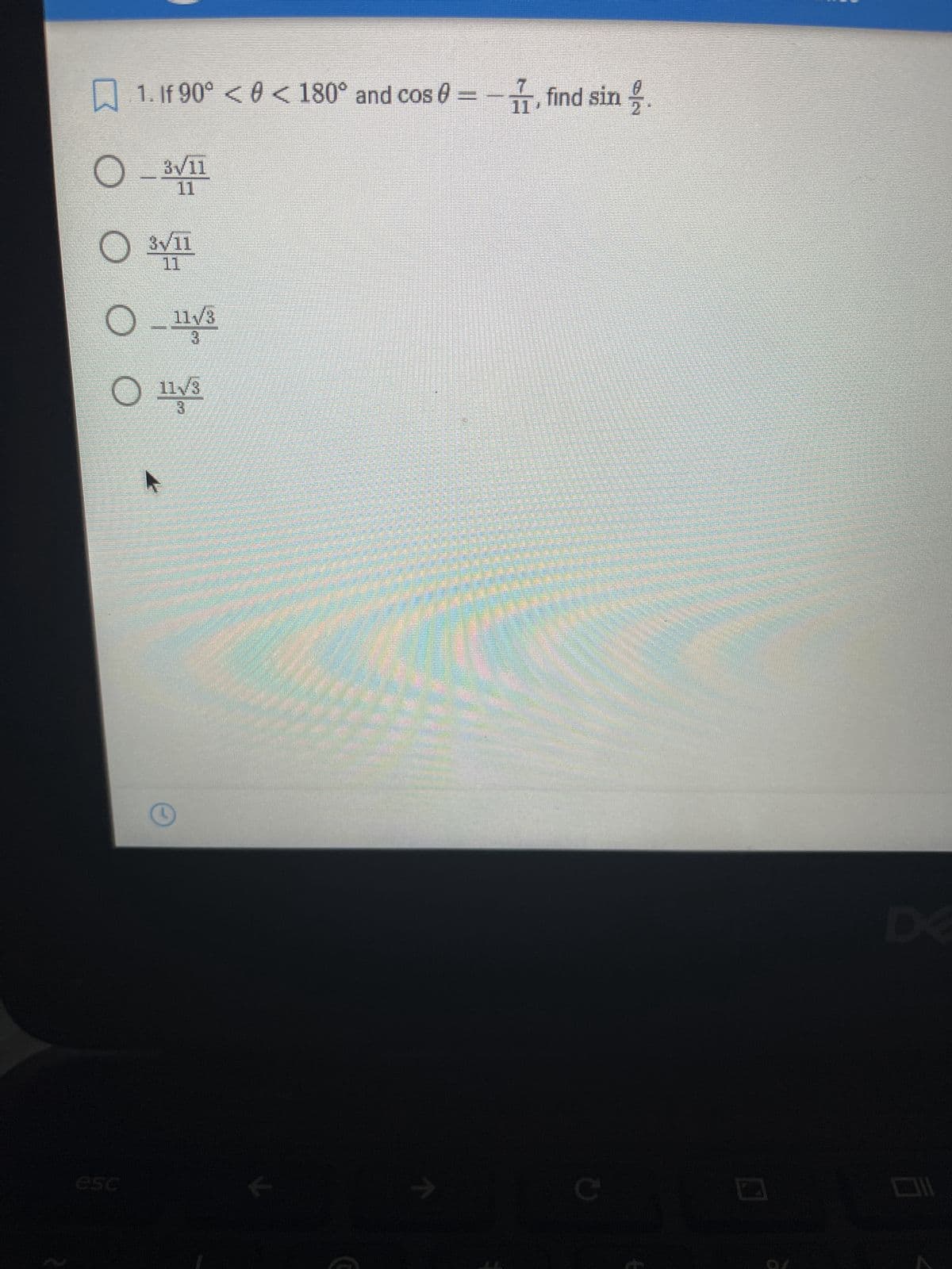 <
1. If 90° < 8 < 180° and cos 6 = 1 find sin
if
:
© –
ขึ้น 1
11
0
11
อ้าง
1138
3
[ 113
3
7
C