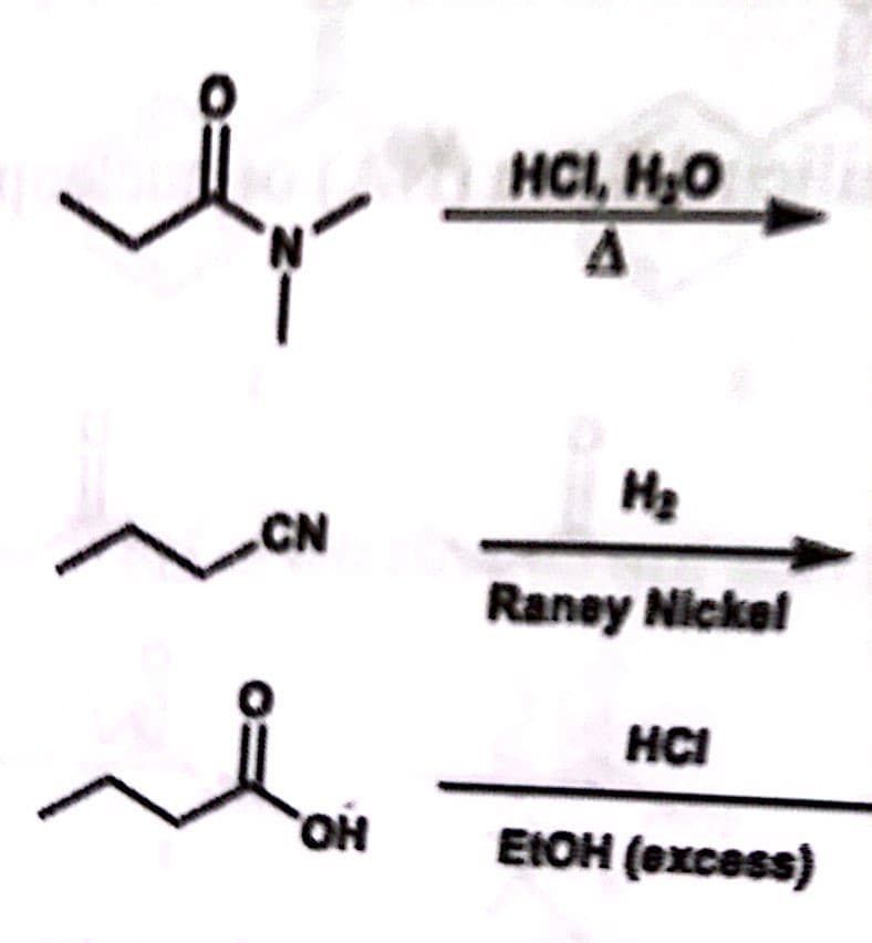 CN
OH
HCI, H₂O
A
H₂
Raney Nickel
HCI
EtOH (excess)