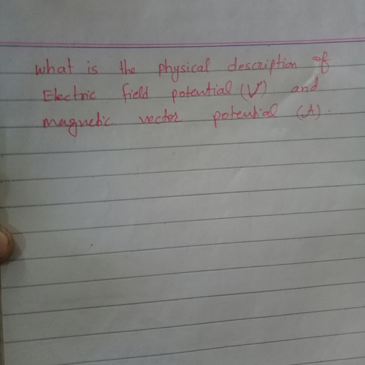 what is the physical descaiption
Electric field patantial (V) and
maguchic
सलकिक्सा
vecter.
potential (A)
