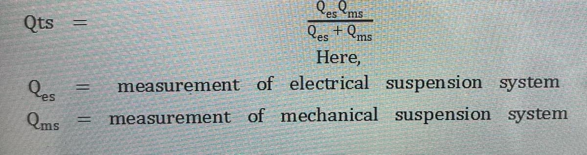 Qts
Qes
Qms
=
20
Qesms
Qes +Qms
Here,
measurement of electrical suspension system
measurement of mechanical suspension system