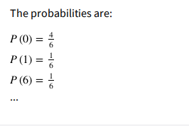 The probabilities are:
P (0) =
6
P (1) =
6
P (6) =
6
