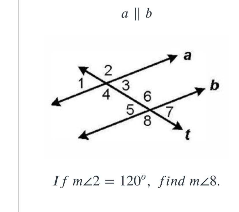 a || b
a
1
4
6
b
8.
If m22 = 120°, find m28.
