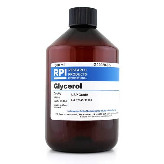 500 ml
G22020-0.5
RESEARCH
RPI
PRODUCTS
INTERNATIONAL
Glycerol
USP Grade
MW 92.1
Lot 37945-39380
CAS No 56-81-5
Soluble in Water.
Store at AT
For Research or Further Manutactutng Use Orls al tor foda
410 Business Center Dr. Mt. Prospect, IL 60056 USA W
ISO 1.200eI5o 227 GMPGette

