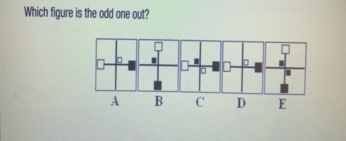 Which figure is the odd one out?
A
B C D E
