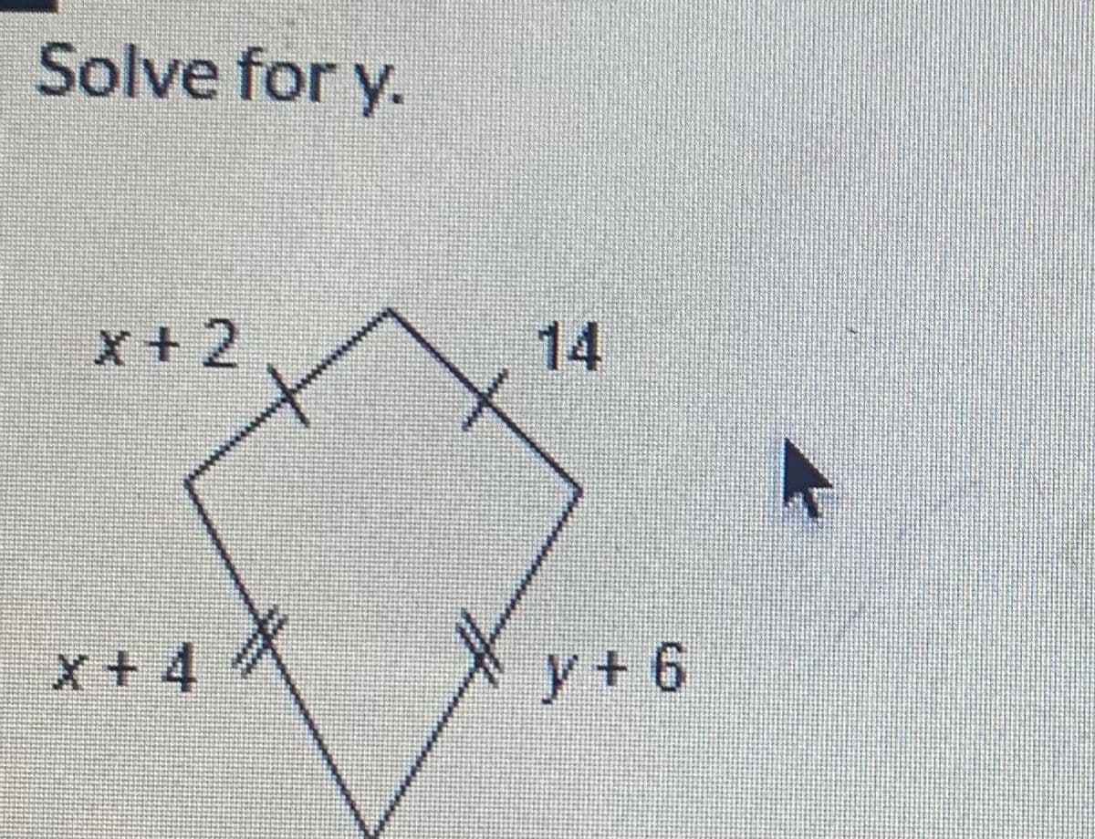 Solve for y.
X+2
14
X + 4
y+6
