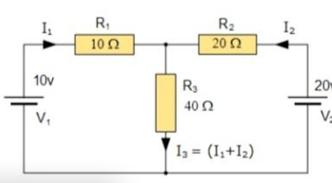 R,
R2
I2
10 2
20 2
10v
R3
20
40 2
V,
V-
I3 = (I,+I2)
