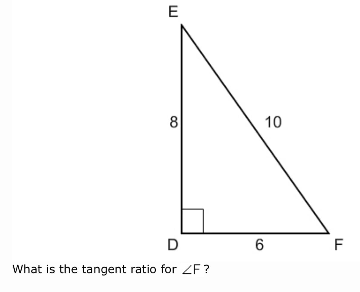 E
8
10
6.
What is the tangent ratio for ZF ?

