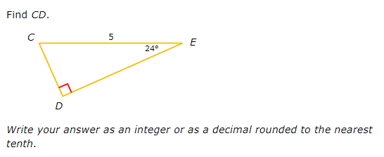 Find CD.
E
24°
D
Write your answer as an integer or as a decimal rounded to the nearest
tenth.
