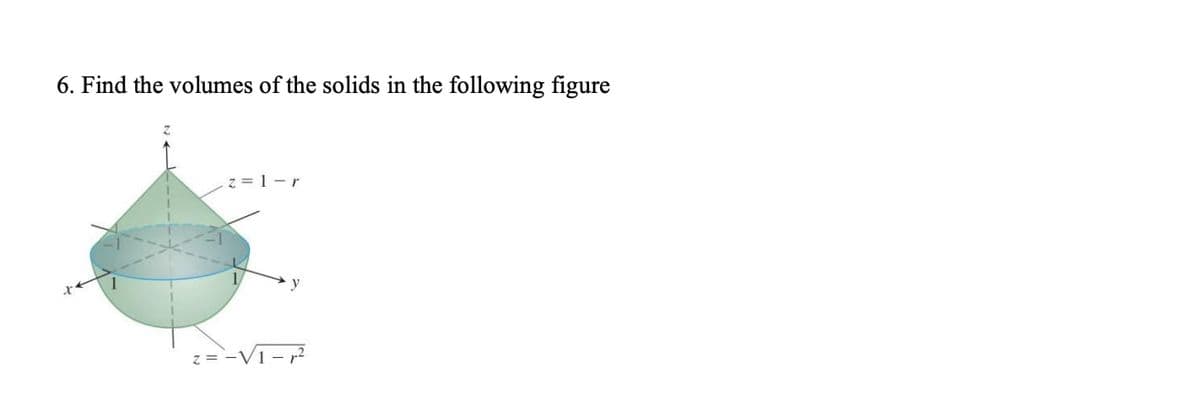 6. Find the volumes of the solids in the following figure
= 1-r
y
=-Vi-2
