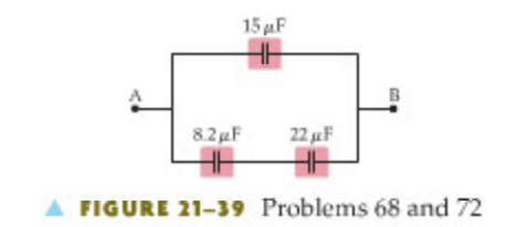 15 F
B
82F
22 uF
A FIGURE 21–39 Problems 68 and 72
