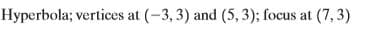 Hyperbola; vertices at (-3, 3) and (5, 3); focus at (7,3)
