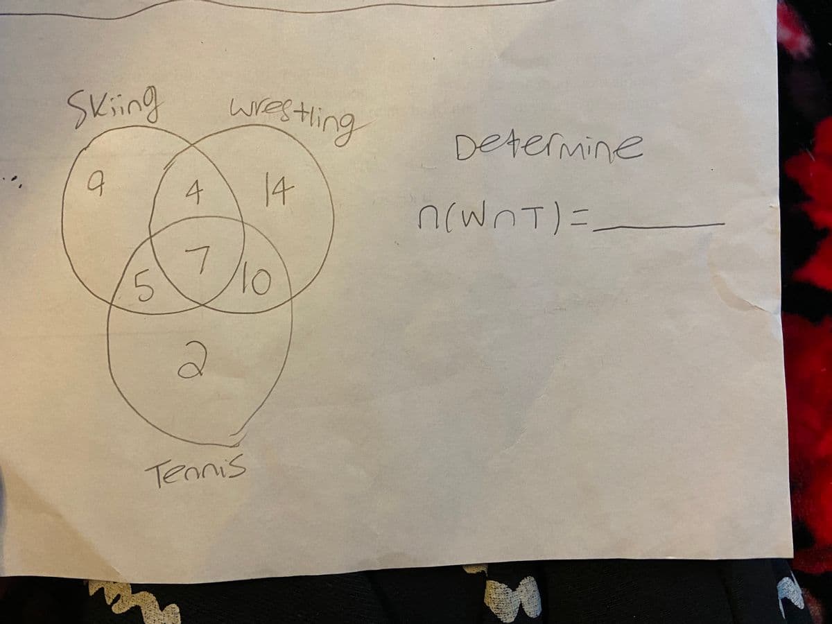 Skiing wrestling
Kir
Determine
14
n(wnT)=
2)
Teanis
