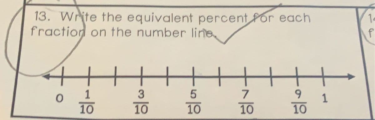 13. Write the equivalent percent for each
fraction on the number line
||||||||||
5
10
1
10
3
10
7
10
9
10
1
10
P