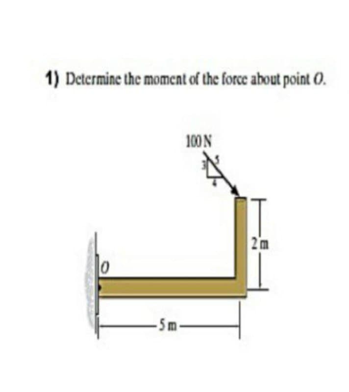 1) Determine the moment of the force about point 0.
100N
2m
-5m-

