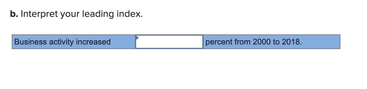 b. Interpret your leading index.
Business activity increased
percent from 2000 to 2018.