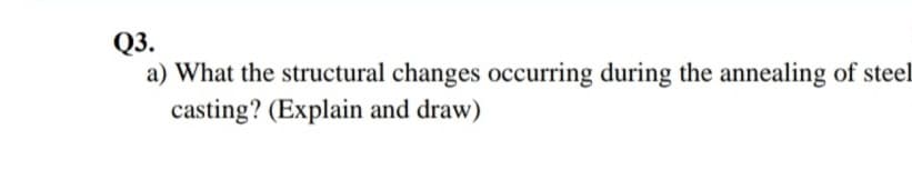 Q3.
a) What the structural changes occurring during the annealing of steel
casting? (Explain and draw)
