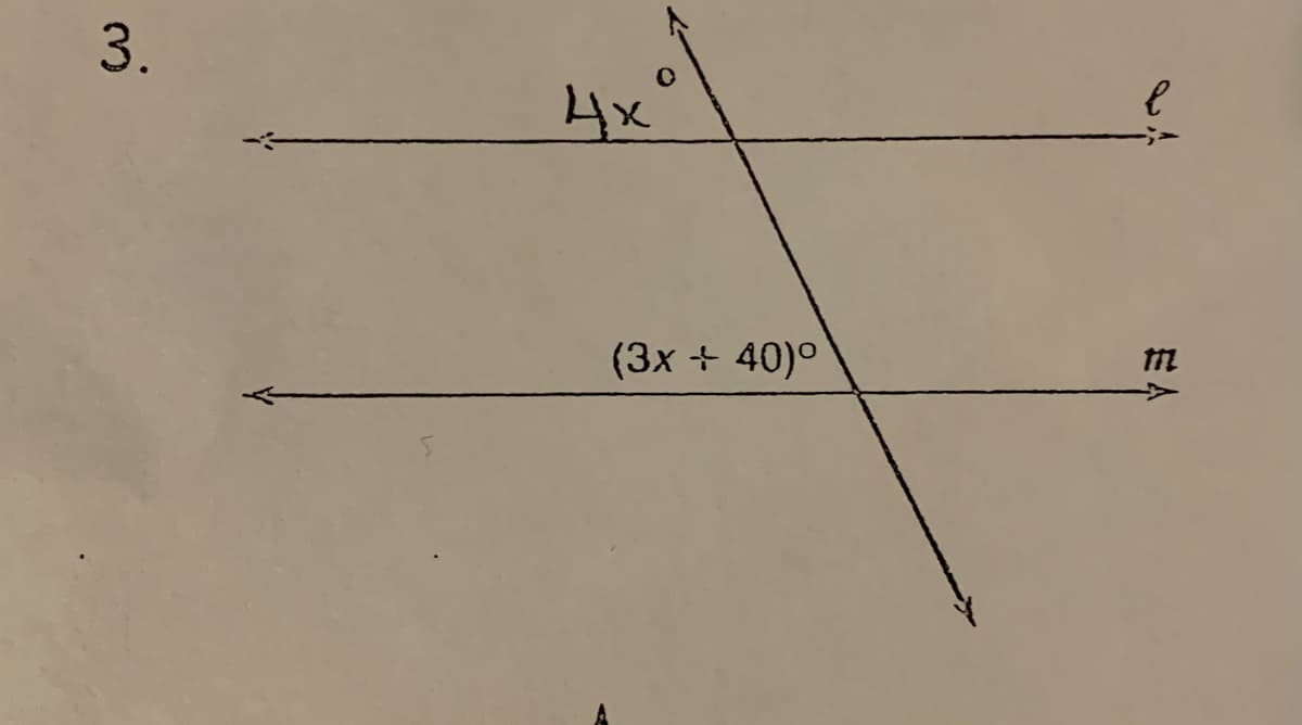 3.
4x°
(3x + 40)°
E A
