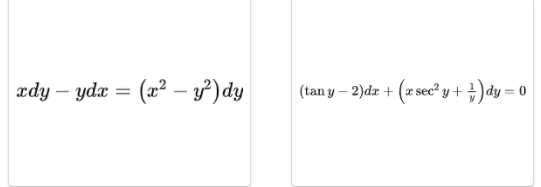 ædy – ydx = (x² – 3²) dy
(tan y – 2)da + (* sec? y + ;) dy = 0
