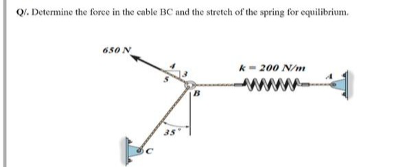 QI. Determine the force in the cable BC and the stretch of the spring for equilibrium.
650 N
k- 200 N/m
