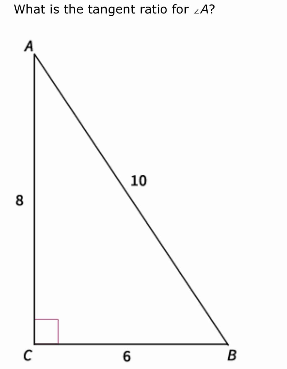 What is the tangent ratio for zA?
A
10
