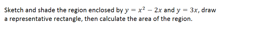 Sketch and shade the region enclosed by y = x? – 2x and y
a representative rectangle, then calculate the area of the region.
