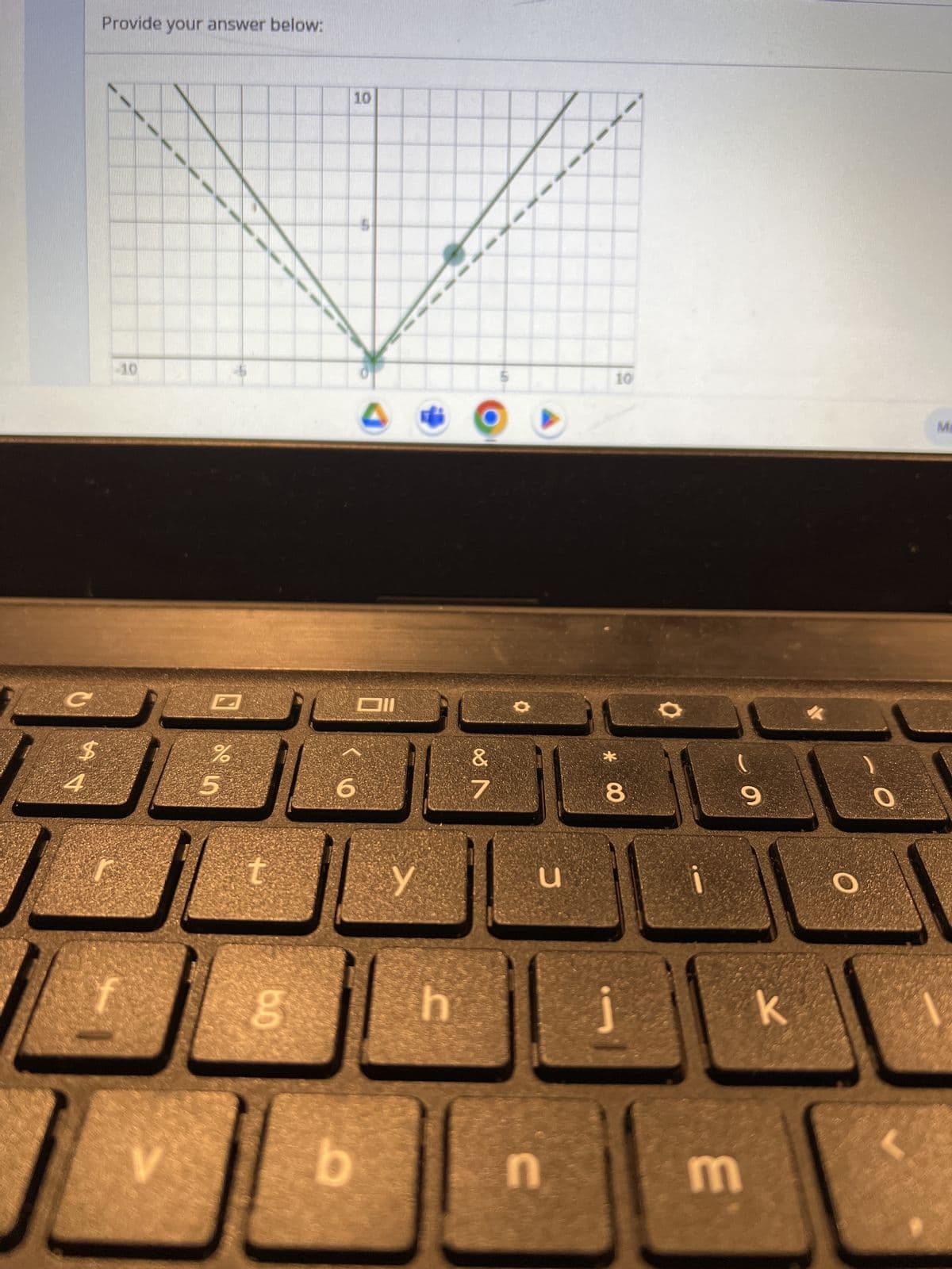 The graph of y = f(x) is shown below (dashed curve). Manipulate the green draggable points to obtain the graph of
y = f(x+5)-3 (solid curve).
Provide your answer below:
C
$
4
%
5
t
6.0
8
10
5
6
Oll
b
y
h
&
7
O
u
n
30
* 00
8
j
i
m
9
k
O
O
alt
Mar 17 6:5
p