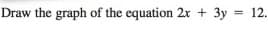 Draw the graph of the equation 2x + 3y = 12.
%3D
