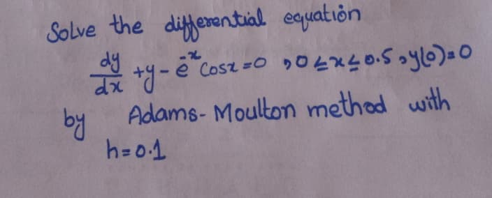 Solve the differential equatión
dy
Adams- Moulton method with
h=0-1
