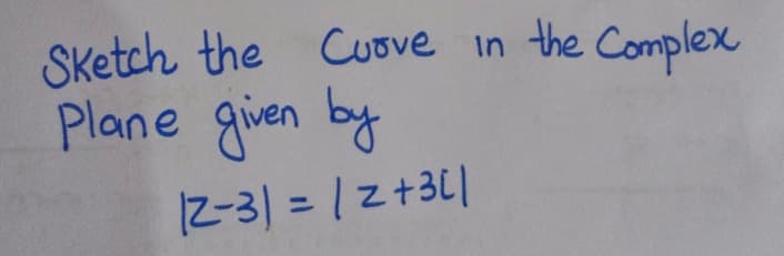 SKetch the Cuove in the Complex
Plane given by
12-3) = |z+3|
%3D
