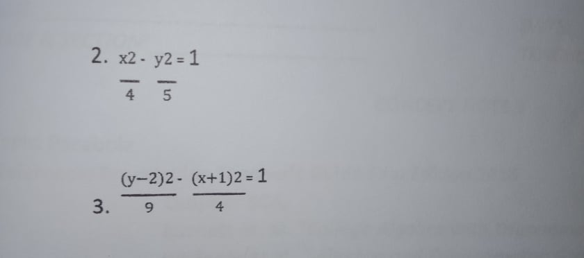 2. x2 - y2 = 1
-
4
(y-2)2- (x+1)2 = 1
9
4
3.

