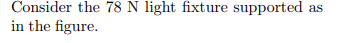 Consider the 78 N light fixture supported
in the figure.
