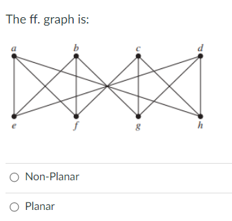 The ff. graph is:
h
O Non-Planar
O Planar
