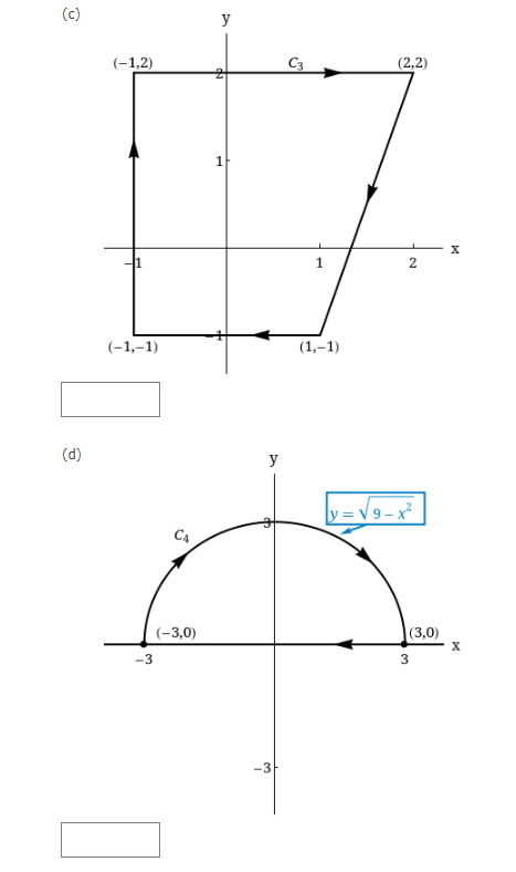 (c)
(d)
(-1,2)
(-1,-1)
-3
CA
(-3,0)
y
1
+
y
-3
C3
1
(1,-1)
(2,2)
2
y=√9-x²
(3,0)
3
X
X