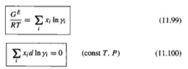 GE
Ex, In y
(11.99)
RT
Exid In y = 0
(const T. P)
(11.100)
%3D
